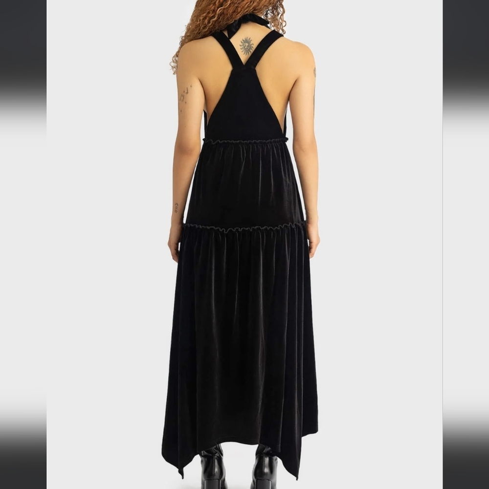Killstar Black Velvet Maxi Dress with Sun Design - Picture 5 of 11